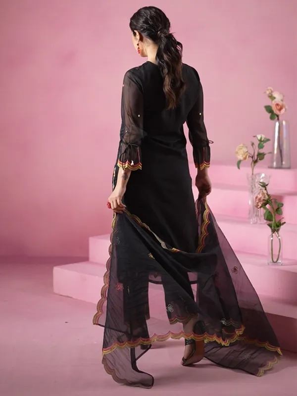 Black_Embroidered_Straight_Kurta_Trousers_With_Dupatta_set