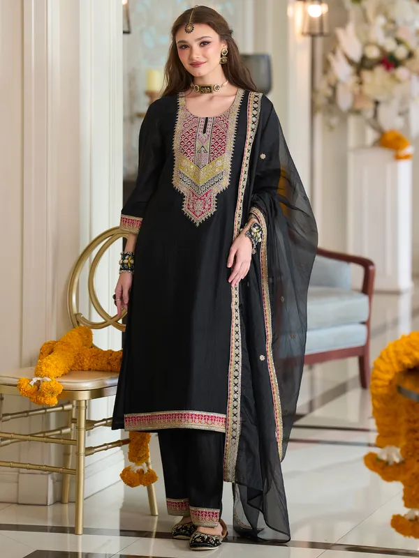 Black_Embroidered_Silk_Kurta_Trouser_Dupatta_Set