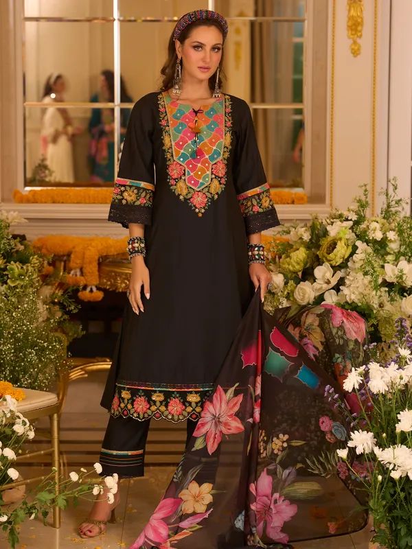 Black_Embroidered_Silk_Kurta_Trouser_Dupatta_Set