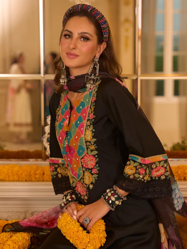 Black_Embroidered_Silk_Kurta_Trouser_Dupatta_Set