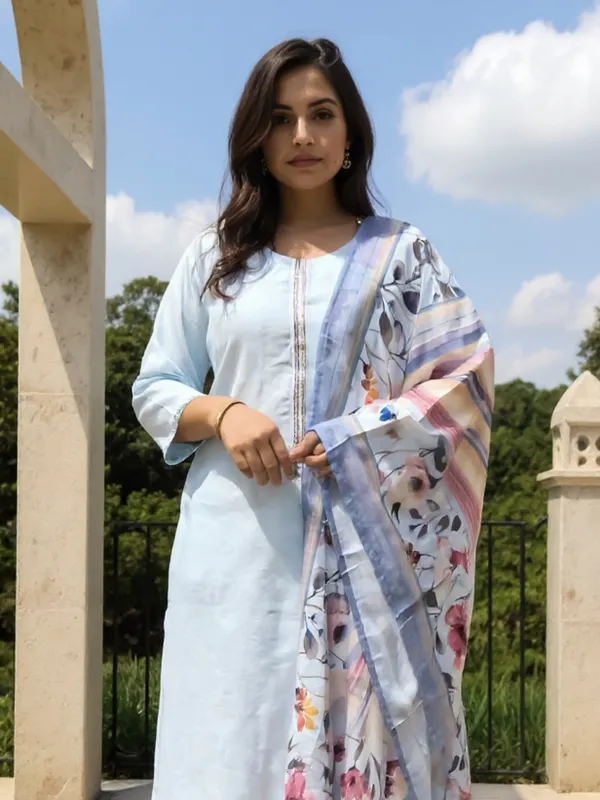 Blue_Self_Design_Cotton_Blend_Kurta_Trouser_Dupatta_Set