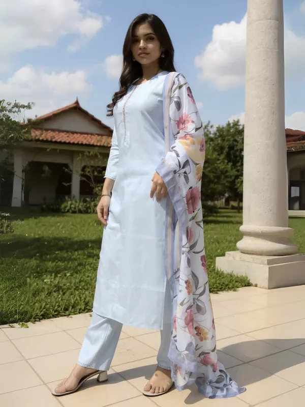 Blue_Self_Design_Cotton_Blend_Kurta_Trouser_Dupatta_Set