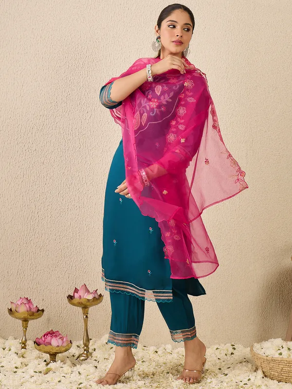 Blue_Embroidered_Silk_Kurta_Trouser_Dupatta_Set