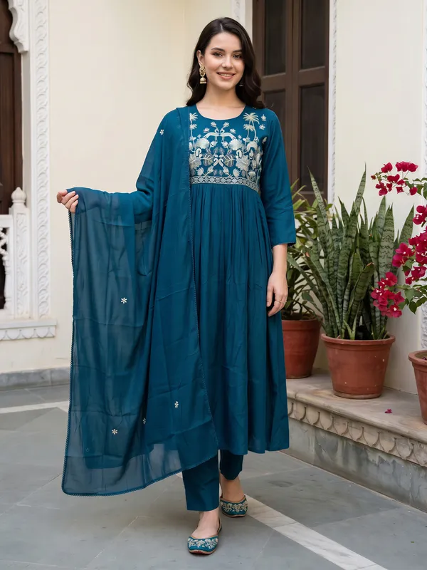 Blue_Embroidered_Anarkali_Kurta_Trousers_With_Dupatta_Set