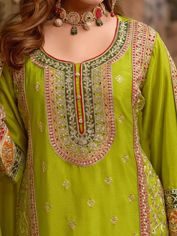 Green_Embroidered_Straight_Kurta_Sharara_With_Dupatta_Set