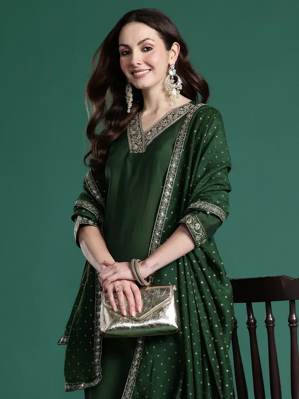 Green_Embroidered_Straight_Kurta_Trousers_With_Dupatta_set