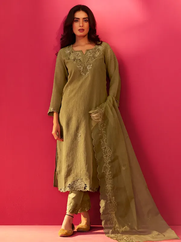 Green_Embroidered_Silk_Blend_Kurta_Trouser_Dupatta_Set
