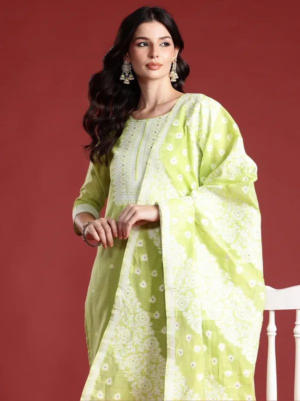 Green_Silk_Blend_Printed_Kurta_Trouser_Dupatta_Set