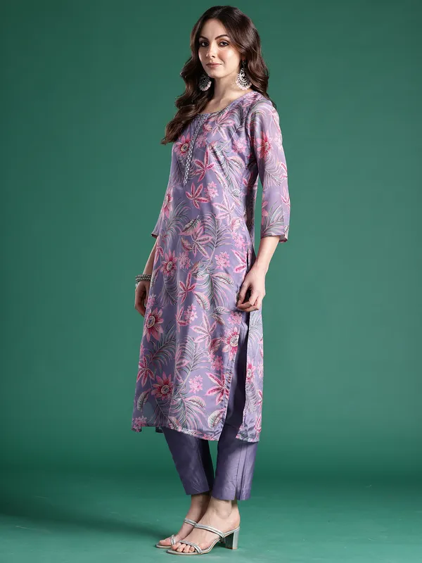 Lavender_Printed_Silk_Blend_Kurta_Trouser_Dupatta_Set