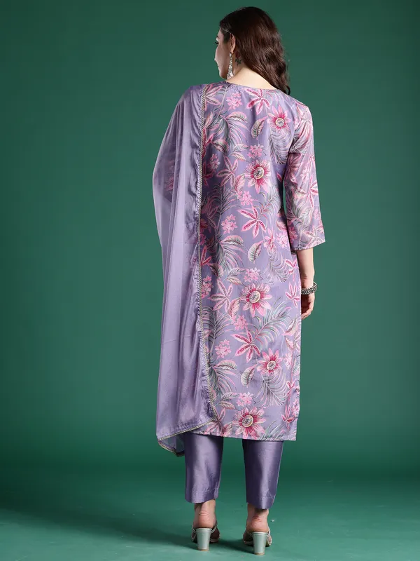 Lavender_Printed_Silk_Blend_Kurta_Trouser_Dupatta_Set
