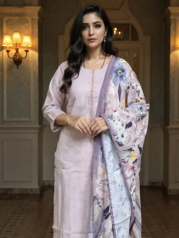 Lavender_Embroidered_Cotton_Blend_Kurta_Trouser_Dupatta_Set