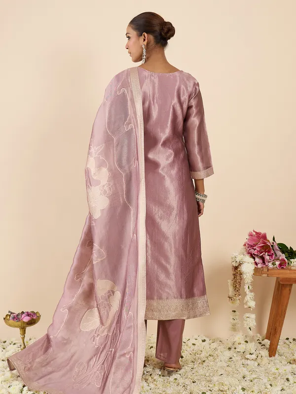 Lavender_Silk_Blend_Printed_Kurta_Trouser_Dupatta_Set