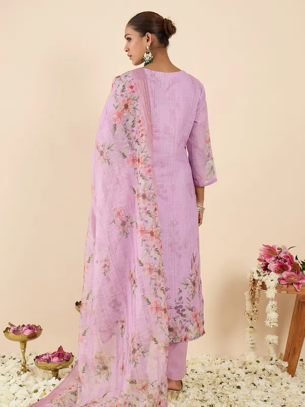 Lavender_Embroidered_Linen_Kurta_Trouser_Dupatta_Set