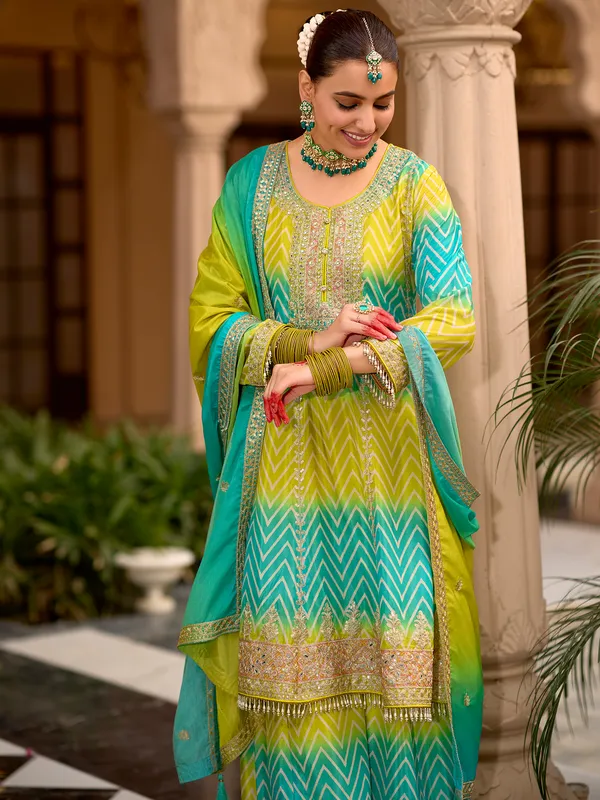 Multicolor_Embroidered_Chinon_Kurta_Trouser_Dupatta_Set