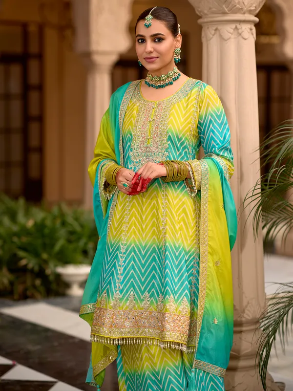 Multicolor_Embroidered_Chinon_Kurta_Trouser_Dupatta_Set