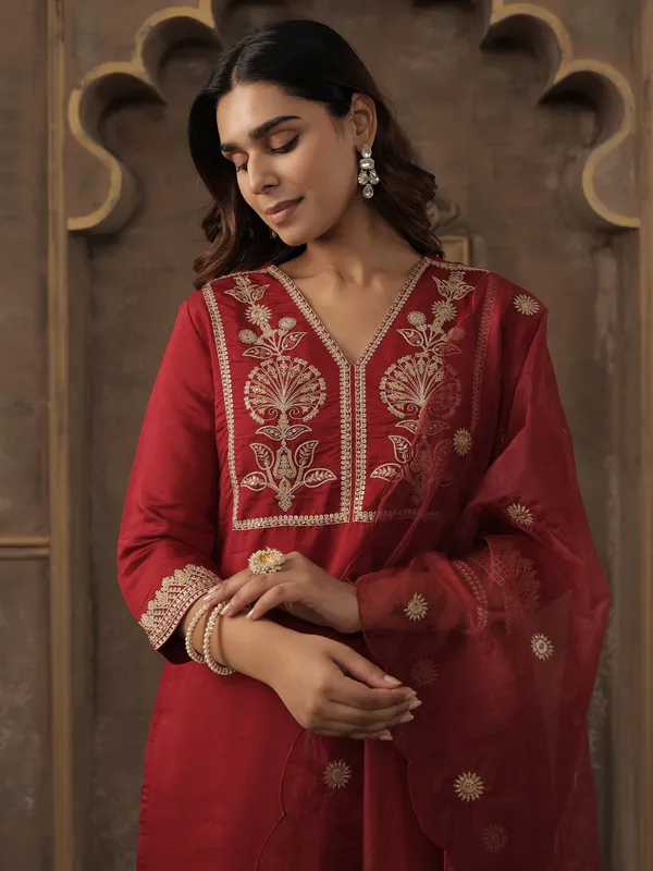Maroon_Embroidered_Straight_Kurta_Trousers_With_Dupatta_Set