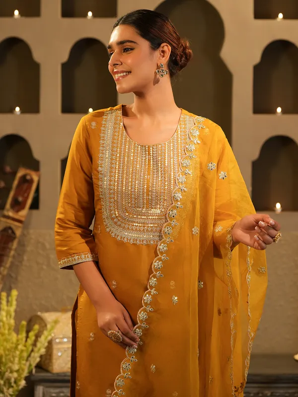 Mustard_Embroidered_Straight_Kurta_Trousers_With_Dupatta_Set