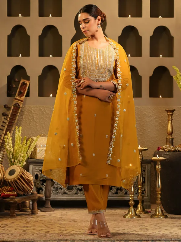Mustard_Embroidered_Straight_Kurta_Trousers_With_Dupatta_Set