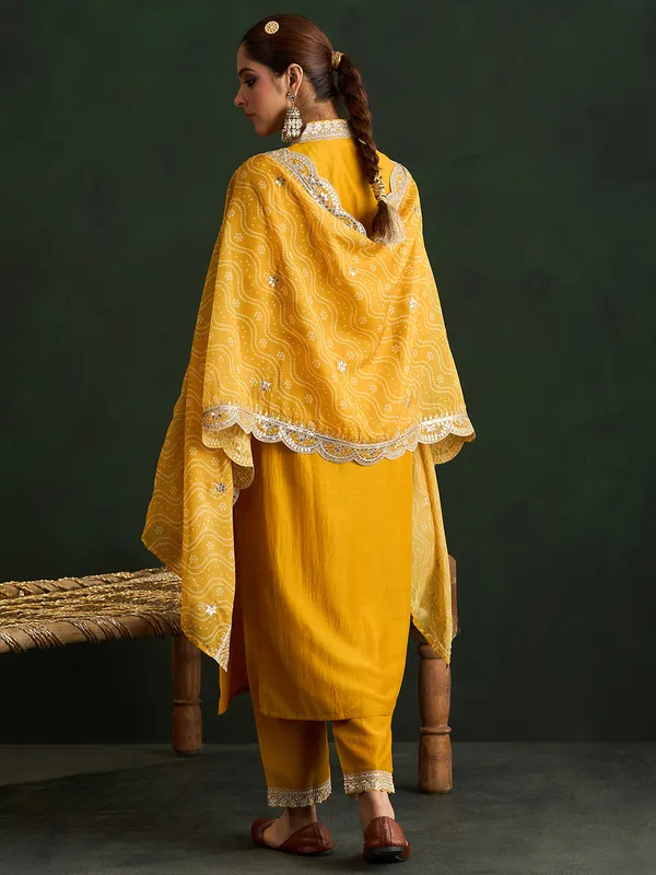 Mustard_Embroidered_Silk_Blend_Kurta_Trouser_Dupatta_Set