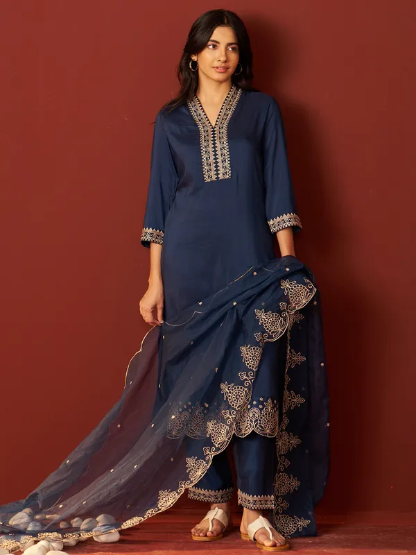 Navy_Blue_Embroidered_Chinon_Kurta_Trouser_Dupatta_Set