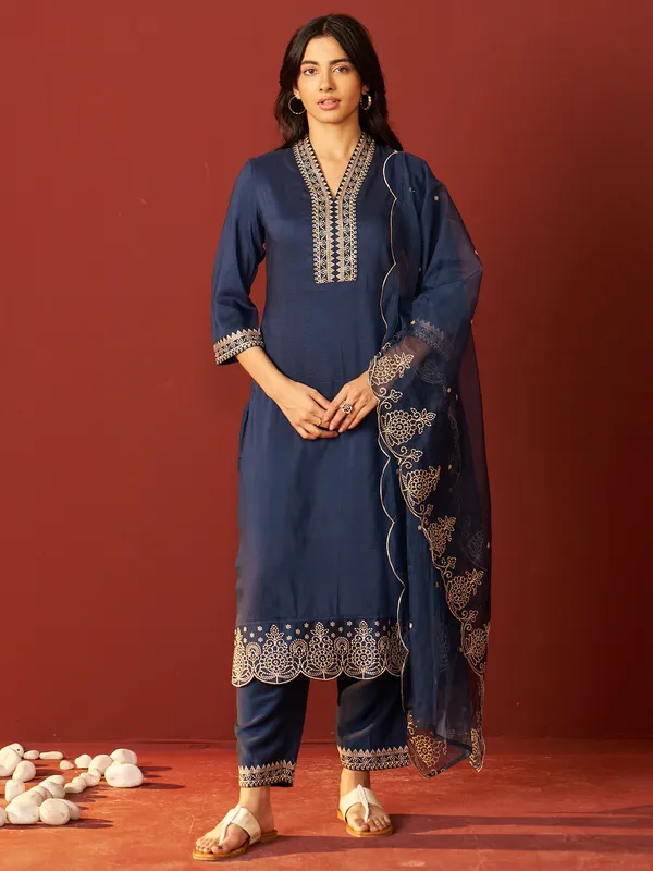 Navy_Blue_Embroidered_Chinon_Kurta_Trouser_Dupatta_Set