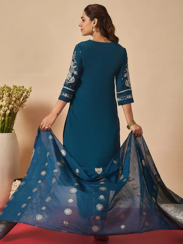 Navy_Blue_Embroidered_Silk_Kurta_Trouser_Dupatta_Set