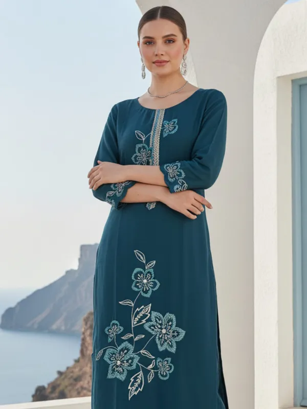 Navy_Blue_Embroidered_Silk_Blend_Kurta_Trouser_Dupatta_Set
