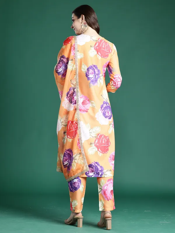 Orange_Pure_Cotton_Printed_Kurta_Trouser_Dupatta_Set