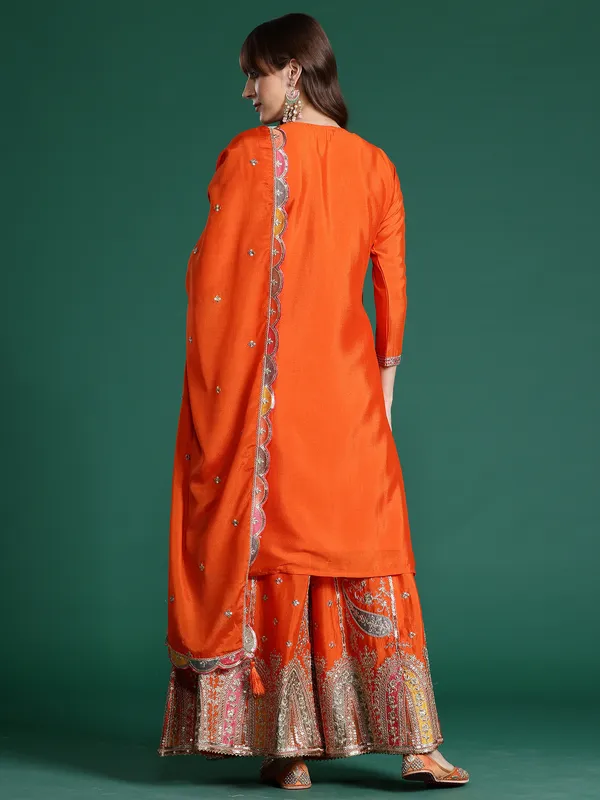 Orange_Embroidered_Chinon_Kurta_Trouser_Dupatta_Set