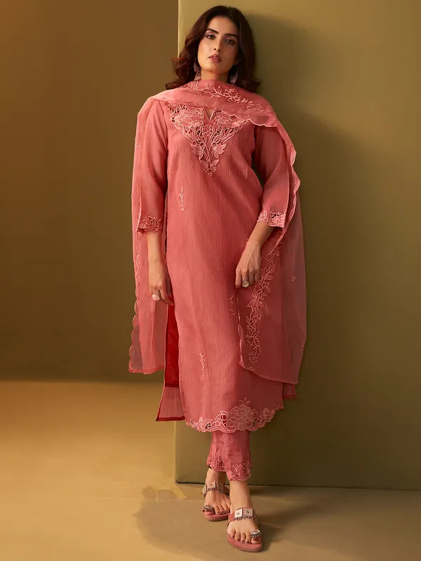 Orange_Embroidered_Silk_Blend_Kurta_Trouser_Dupatta_Set