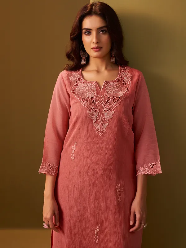 Orange_Embroidered_Silk_Blend_Kurta_Trouser_Dupatta_Set