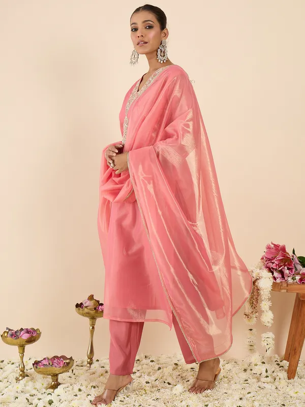 Orange_Silk_Blend_Embroidered_Kurta_Trouser_Dupatta_Set