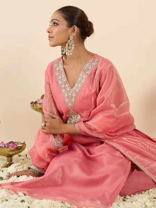 Orange_Silk_Blend_Embroidered_Kurta_Trouser_Dupatta_Set