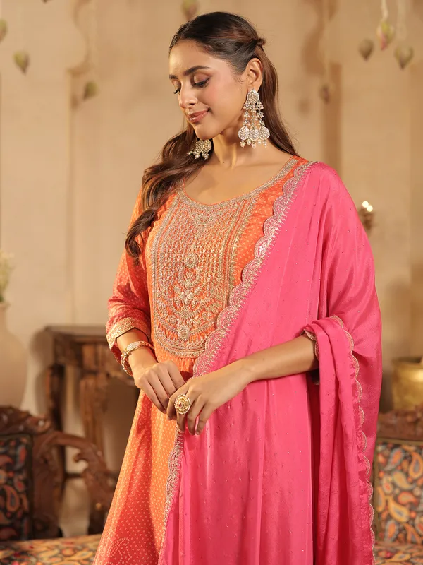 Orange_Silk_Blend_Embroidered_Kurta_Trouser_Dupatta_Set