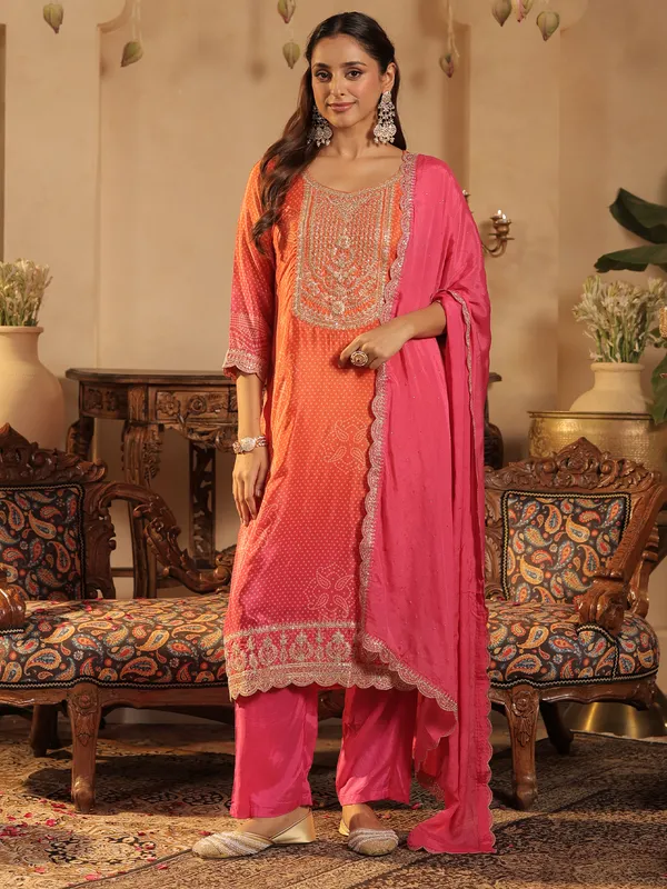 Orange_Silk_Blend_Embroidered_Kurta_Trouser_Dupatta_Set