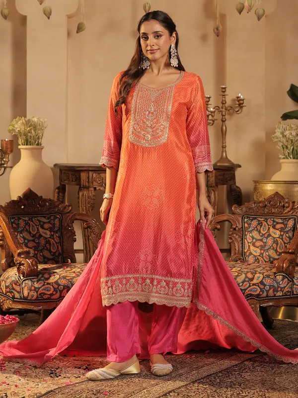Orange_Silk_Blend_Embroidered_Kurta_Trouser_Dupatta_Set