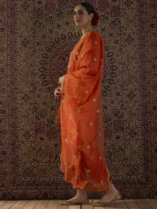 Orange_Embroidered_Silk_Blend_Kurta_Trouser_Dupatta_Set