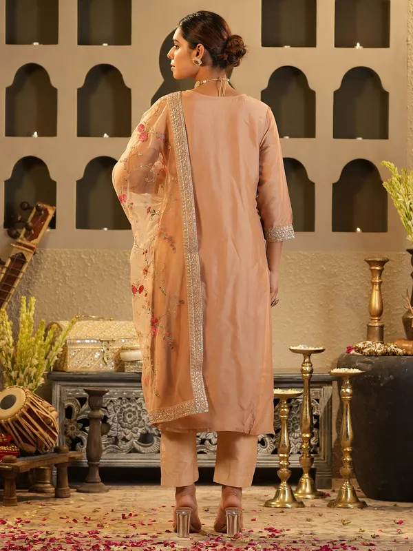 Peach_Embroidered_Silk_Kurta_Trouser_Dupatta_Set