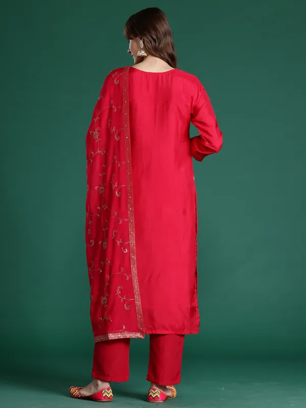 Pink_Woven_Design_Silk_Blend_Kurta_Trouser_Dupatta_Set
