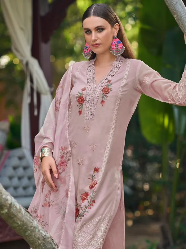 Pink_Embroidered_Silk_Blend_Kurta_Trouser_Dupatta_Set