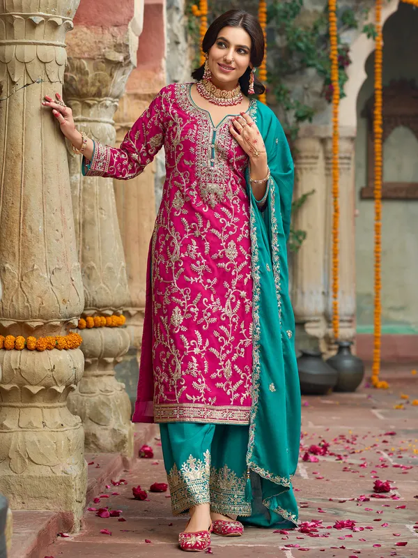 Pink_Embroidered_Silk_Kurta_Trouser_Dupatta_Set
