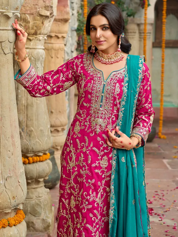 Pink_Embroidered_Silk_Kurta_Trouser_Dupatta_Set