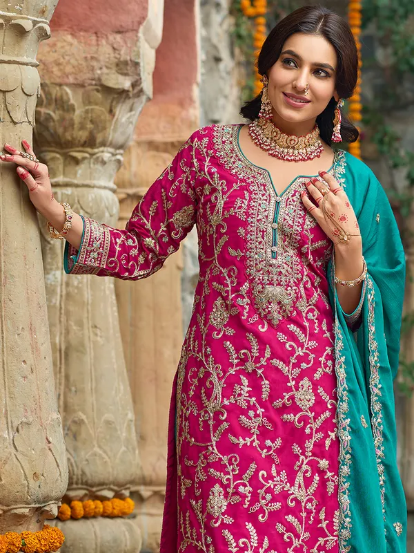 Pink_Embroidered_Silk_Kurta_Trouser_Dupatta_Set