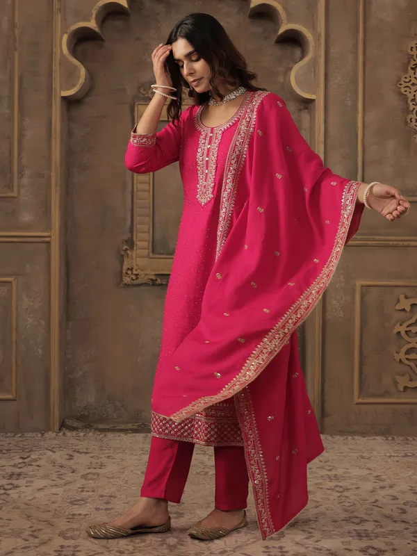 Pink_Pure_Cotton_Embroidered_Kurta_Trouser_Dupatta_Set