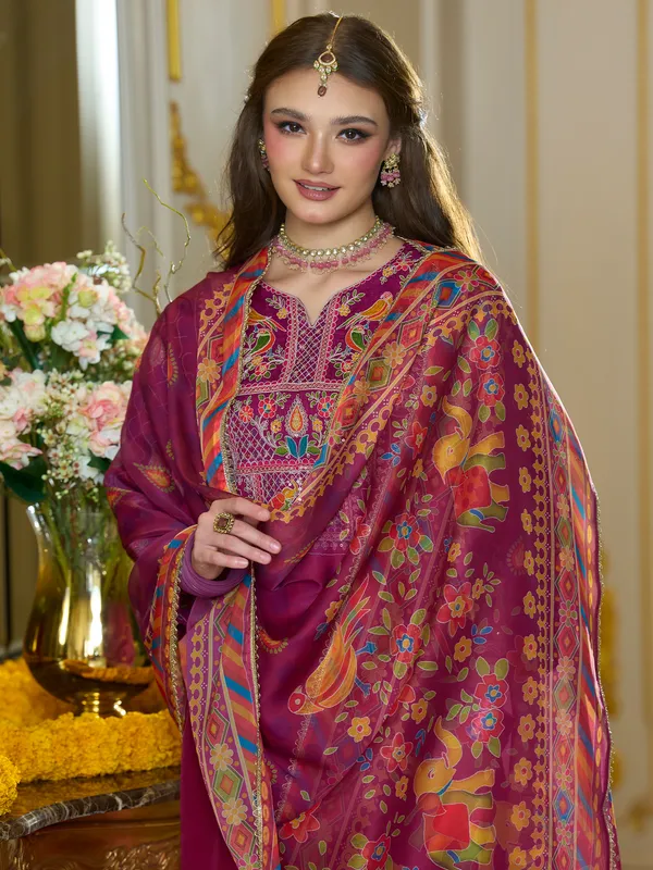 Pink_Embroidered_Silk_Blend_Kurta_Trouser_Dupatta_Set