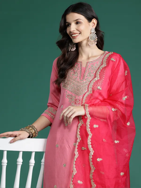 Pink_Embroidered_Silk_Blend_Kurta_Trouser_Dupatta_Set