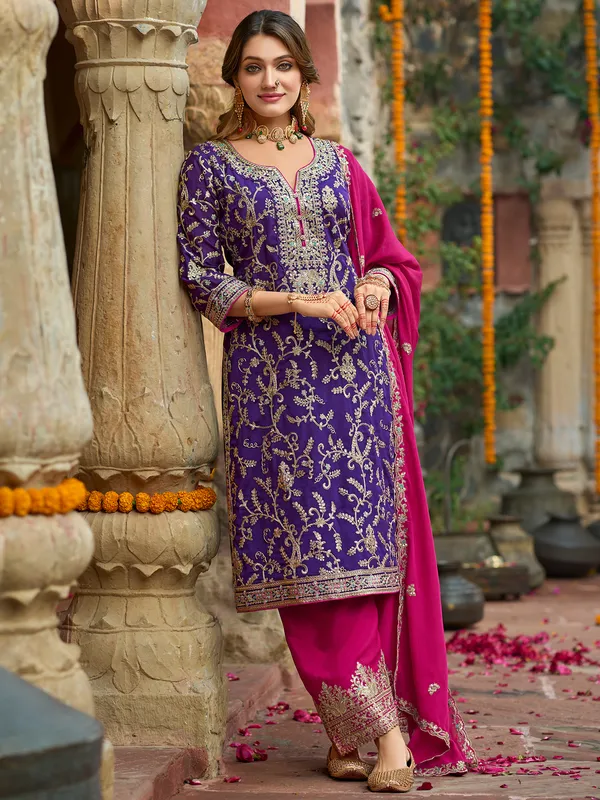 Purple_Embroidered_Silk_Kurta_Trouser_Dupatta_Set