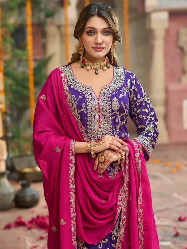 Purple_Embroidered_Silk_Kurta_Trouser_Dupatta_Set