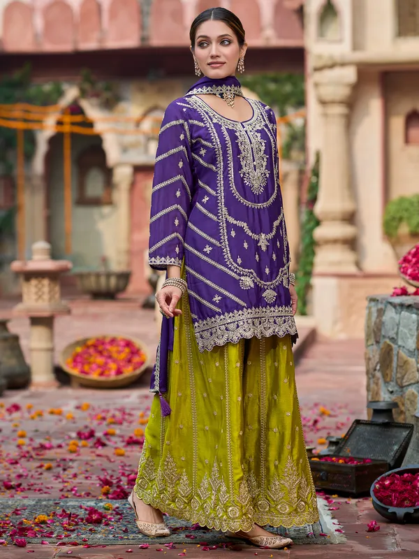 Purple_Embroidered_Chinon_Kurta_Trouser_Dupatta_Set