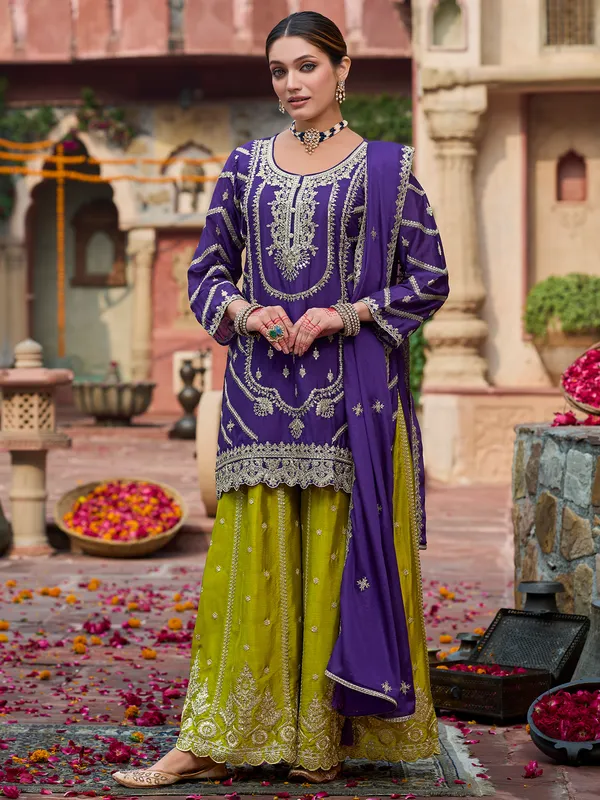 Purple_Embroidered_Chinon_Kurta_Trouser_Dupatta_Set